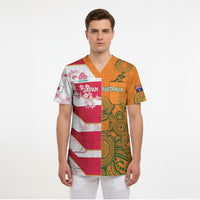 Australia and Japan Rugby Custom Scrub Top Wallabies Brave Blossoms Together