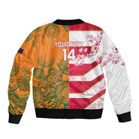 Australia and Japan Rugby Custom Sleeve Zip Bomber Jacket Wallabies Brave Blossoms Together