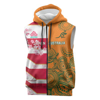 Australia and Japan Rugby Custom Sleeveless Zip Hoodie Wallabies Brave Blossoms Together