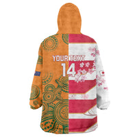 Australia and Japan Rugby Custom Wearable Blanket Hoodie Wallabies Brave Blossoms Together