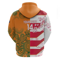 Australia and Japan Rugby Custom Zip Hoodie Wallabies Brave Blossoms Together