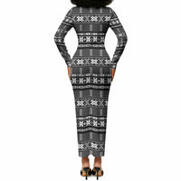 Pano De Terra Motifs Cabo Verde Long Sleeve Bodycon Dress Black Color
