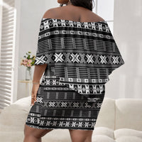Pano De Terra Motifs Cabo Verde Off Shoulder Short Dress Black Color