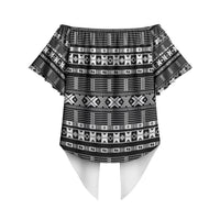 Pano De Terra Motifs Cabo Verde Off Shoulder Wrap Waist Top Black Color