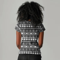 Pano De Terra Motifs Cabo Verde Women V-Neck T-Shirt Black Color