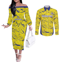Defence Force Trinidad and Tobago Football Custom Couples Matching Off The Shoulder Long Sleeve Dress and Long Sleeve Button Shirt Go Teteron Boy Grunge Vibe - Wonder Print Shop