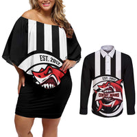 Central Trinidad and Tobago Football Custom Couples Matching Off Shoulder Short Dress and Long Sleeve Button Shirt Come On Sharks Est 2012 - Wonder Print Shop