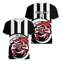 Central Trinidad and Tobago Football Custom Women V-Neck T-Shirt Come On Sharks Est 2012 - Wonder Print Shop