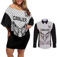 Cavalier Jamaica Football Custom Couples Matching Off Shoulder Short Dress and Long Sleeve Button Shirt Come On Eagles - Wonder Print Shop