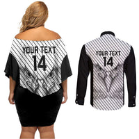 Cavalier Jamaica Football Custom Couples Matching Off Shoulder Short Dress and Long Sleeve Button Shirt Come On Eagles - Wonder Print Shop