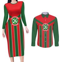 Robinhood Suriname Football Custom Couples Matching Long Sleeve Bodycon Dress and Long Sleeve Button Shirt Go Geen Strijd - Wonder Print Shop