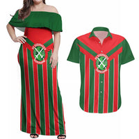 Robinhood Suriname Football Custom Couples Matching Off Shoulder Maxi Dress and Hawaiian Shirt Go Geen Strijd - Wonder Print Shop