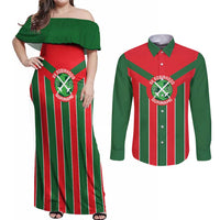 Robinhood Suriname Football Custom Couples Matching Off Shoulder Maxi Dress and Long Sleeve Button Shirt Go Geen Strijd - Wonder Print Shop