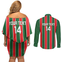 Robinhood Suriname Football Custom Couples Matching Off Shoulder Short Dress and Long Sleeve Button Shirt Go Geen Strijd - Wonder Print Shop
