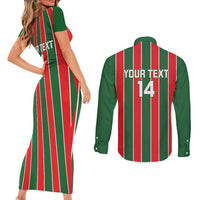Robinhood Suriname Football Custom Couples Matching Short Sleeve Bodycon Dress and Long Sleeve Button Shirt Go Geen Strijd - Wonder Print Shop
