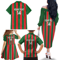 Robinhood Suriname Football Custom Family Matching Off The Shoulder Long Sleeve Dress and Hawaiian Shirt Go Geen Strijd - Wonder Print Shop