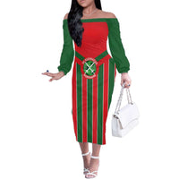 Robinhood Suriname Football Custom Family Matching Off The Shoulder Long Sleeve Dress and Hawaiian Shirt Go Geen Strijd - Wonder Print Shop