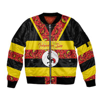 Personalized Uganda Independence Day Sleeve Zip Bomber Jacket Ugandan Kitenge African Pattern