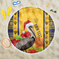 Personalized Barbados Christmas Beach Blanket Bajan Xmas Brown Pelican Santa - Wonder Print Shop