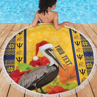 Personalized Barbados Christmas Beach Blanket Bajan Xmas Brown Pelican Santa - Wonder Print Shop