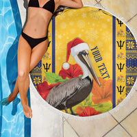 Personalized Barbados Christmas Beach Blanket Bajan Xmas Brown Pelican Santa - Wonder Print Shop