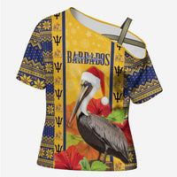 Personalized Barbados Christmas Cross Shoulder Shirt Bajan Xmas Brown Pelican Santa - Wonder Print Shop