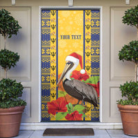 Personalized Barbados Christmas Door Cover Bajan Xmas Brown Pelican Santa - Wonder Print Shop