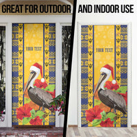 Personalized Barbados Christmas Door Cover Bajan Xmas Brown Pelican Santa - Wonder Print Shop