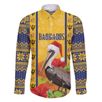 Personalized Barbados Christmas Family Matching Off The Shoulder Long Sleeve Dress and Hawaiian Shirt Bajan Xmas Brown Pelican Santa - Wonder Print Shop