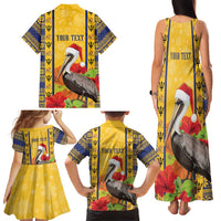 Personalized Barbados Christmas Family Matching Tank Maxi Dress and Hawaiian Shirt Bajan Xmas Brown Pelican Santa - Wonder Print Shop
