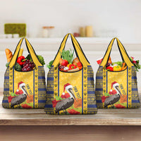 Personalized Barbados Christmas Grocery Bag Bajan Xmas Brown Pelican Santa - Wonder Print Shop