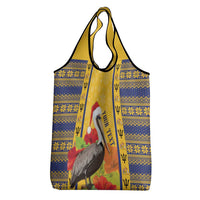 Personalized Barbados Christmas Grocery Bag Bajan Xmas Brown Pelican Santa - Wonder Print Shop