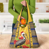 Personalized Barbados Christmas Grocery Bag Bajan Xmas Brown Pelican Santa - Wonder Print Shop