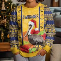 Personalized Barbados Christmas Kid Ugly Christmas Sweater Bajan Xmas Brown Pelican Santa - Wonder Print Shop
