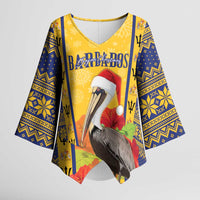 Personalized Barbados Christmas Kimono Sleeve Blouse Bajan Xmas Brown Pelican Santa - Wonder Print Shop