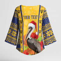 Personalized Barbados Christmas Kimono Sleeve Blouse Bajan Xmas Brown Pelican Santa - Wonder Print Shop