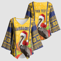 Personalized Barbados Christmas Kimono Sleeve Blouse Bajan Xmas Brown Pelican Santa - Wonder Print Shop