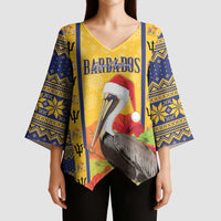 Personalized Barbados Christmas Kimono Sleeve Blouse Bajan Xmas Brown Pelican Santa - Wonder Print Shop