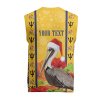Personalized Barbados Christmas Knitted V-Neck Vest Bajan Xmas Brown Pelican Santa - Wonder Print Shop