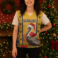 Personalized Barbados Christmas Knitted V-Neck Vest Bajan Xmas Brown Pelican Santa - Wonder Print Shop