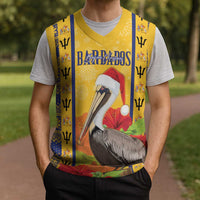 Personalized Barbados Christmas Knitted V-Neck Vest Bajan Xmas Brown Pelican Santa - Wonder Print Shop