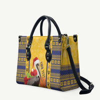 Personalized Barbados Christmas Leather Bag Bajan Xmas Brown Pelican Santa - Wonder Print Shop