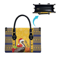 Personalized Barbados Christmas Leather Bag Bajan Xmas Brown Pelican Santa - Wonder Print Shop