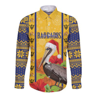Personalized Barbados Christmas Long Sleeve Button Shirt Bajan Xmas Brown Pelican Santa - Wonder Print Shop