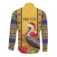 Personalized Barbados Christmas Long Sleeve Button Shirt Bajan Xmas Brown Pelican Santa - Wonder Print Shop