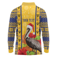 Personalized Barbados Christmas Long Sleeve Polo Shirt Bajan Xmas Brown Pelican Santa - Wonder Print Shop