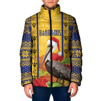 Personalized Barbados Christmas Padded Jacket Bajan Xmas Brown Pelican Santa - Wonder Print Shop