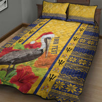 Personalized Barbados Christmas Quilt Bed Set Bajan Xmas Brown Pelican Santa - Wonder Print Shop