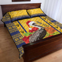 Personalized Barbados Christmas Quilt Bed Set Bajan Xmas Brown Pelican Santa - Wonder Print Shop