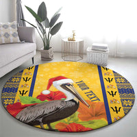 Personalized Barbados Christmas Round Carpet Bajan Xmas Brown Pelican Santa - Wonder Print Shop